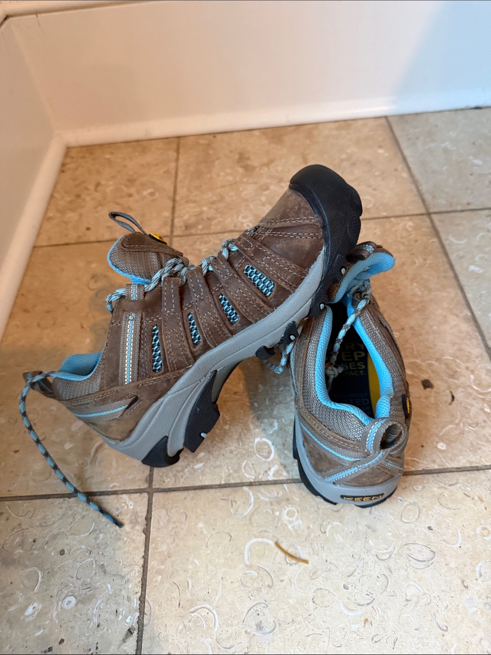 KEEN Brown with Light Blue Outdoor Trail Shoes